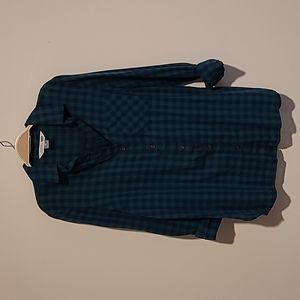 Old Navy, XS, Navy Blue/Green Plaid, Lightweight Long-sleeved Button Down Shirt